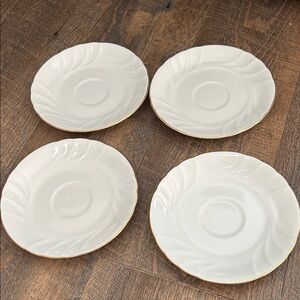 Mikasa Wedding Band Gold Swril Saucer L9709 fine china Set‎ of 4